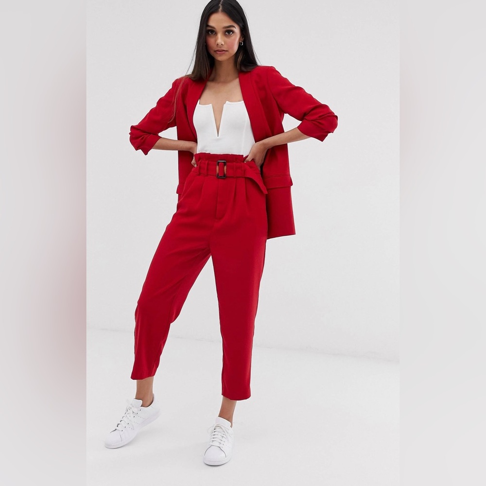 Purchased on ASOS- Stradivarius High waisted belted RED Pants